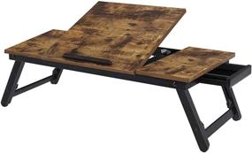 img 4 attached to 💻 SONGMICS Laptop Desk: Adjustable Tilt Top, Foldable Legs, Rustic Dark Brown - ULLD110B01