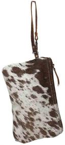 img 2 attached to 👜 Кожаная сумка-клатч из коровьей кожи - Маленькая, белая и коричневая с верхней молнией - 6"x9" - тканевый интерьер