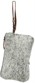 img 1 attached to 👜 Cowhide Wristlet Handbag - Small White & Brown with Zipper Top - 6"x9" - Cloth Interior