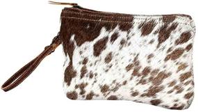 img 4 attached to 👜 Cowhide Wristlet Handbag - Small White & Brown with Zipper Top - 6"x9" - Cloth Interior