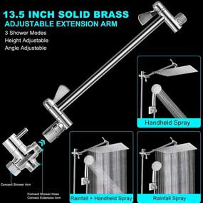 img 1 attached to 🚿 High Pressure 12 Inch Rain Shower Head with Handheld Spray, Anti-Leak Dual Square Rainfall Shower Heads, Adjustable 13.5'' Extension Arm, Bathroom Hand-held Showerhead with Hose, Holder Included