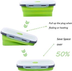 img 2 attached to Set of 4 Collapsible Silicone Food Storage Containers with Airtight Lids - Bento Box for Kids Adults, Microwave/Freezer/Dishwasher Safe, Vent Valve, BPA Free - Green (500ml and 800ml)