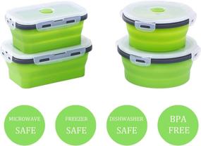 img 3 attached to Set of 4 Collapsible Silicone Food Storage Containers with Airtight Lids - Bento Box for Kids Adults, Microwave/Freezer/Dishwasher Safe, Vent Valve, BPA Free - Green (500ml and 800ml)