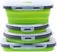 set of 4 collapsible silicone food storage containers with airtight lids - bento box for kids adults, microwave/freezer/dishwasher safe, vent valve, bpa free - green (500ml and 800ml) logo