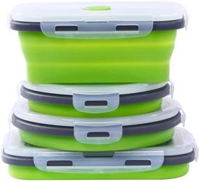 img 4 attached to Set of 4 Collapsible Silicone Food Storage Containers with Airtight Lids - Bento Box for Kids Adults, Microwave/Freezer/Dishwasher Safe, Vent Valve, BPA Free - Green (500ml and 800ml)