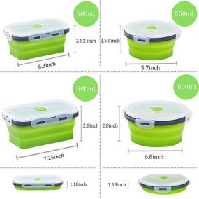 img 1 attached to Set of 4 Collapsible Silicone Food Storage Containers with Airtight Lids - Bento Box for Kids Adults, Microwave/Freezer/Dishwasher Safe, Vent Valve, BPA Free - Green (500ml and 800ml)