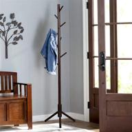 🧥 vlush sturdy wooden coat rack stand - entryway hall tree with solid base for hat, clothes, purse, scarves, handbags, umbrella - 8 hooks, brown logo