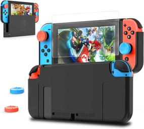 img 4 attached to HEYSTOP Nintendo Switch Dockable Case: PC Protective Case with Tempered Glass Screen Protector and Thumb Grips Caps - Black