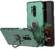 📱 jonwelsy case for oneplus 8 pro - shockproof green silicone + aluminum alloy armor cover with 360° rotation ring holder kickstand, compatible with magnetic car mount - 1+8 pro logo