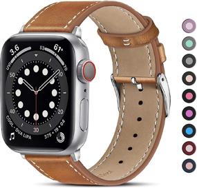 img 4 attached to Ремешок от Marge Plus из натуральной кожи для Apple Watch совместимый с моделями Series 6/5/4/3/2/1 и SE - 40мм/38мм, коричневый/серебристый.