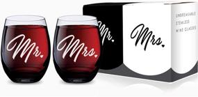 img 2 attached to 💍 Bride and Groom Stemless Wine Glasses for Wedding Celebration (Set of 2), Unbreakable Tritan Plastic, Dishwasher Safe - 16 oz