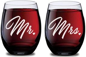 img 1 attached to 💍 Bride and Groom Stemless Wine Glasses for Wedding Celebration (Set of 2), Unbreakable Tritan Plastic, Dishwasher Safe - 16 oz