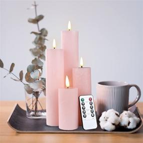 img 1 attached to 🕯️ Duduta Розовые беспламенные свечи-столбики: мерцающие реалистичные светодиодные свечи с пультом дистанционного управления для создания атмосферы - Набор из 5 шт. (2" H 4" 6" 8" 10") Работают от батареек.