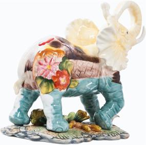 img 1 attached to FORLONG FL6002 Large Hand-Painted Ceramic Elephant Figurine Statue with Trunk Raised - Collectible 3D Decoration