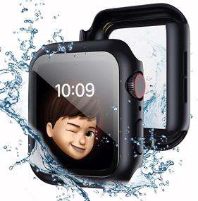 img 4 attached to Водонепроницаемый чехол для защиты экрана Apple Watch SE Series 6 5 4 44 мм - Tensea водонепроницаемый 💧 защитный чехол с закаленным стеклом для умных часов - потовлагозащитный бампер для женщин и мужчин (44 мм, черный)