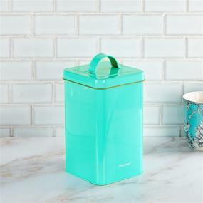 img 1 attached to Versatile Turquoise Metal Tin – Brown Sugar Keeper & Coffee Canister for Kitchen Countertop – Farmhouse Candy & Cookie Jar – Airtight Lids for Dry Goods & Dog Food – Vintage Pantry Organization & Decor