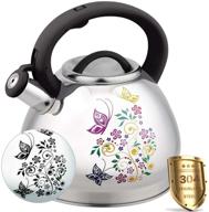 3l stainless steel whistling tea kettle - stovetop teapot with color changing heat indicator, cool handle, and loud whistle logo