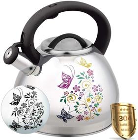 img 4 attached to 3L Stainless Steel Whistling Tea Kettle - Stovetop Teapot with Color Changing Heat Indicator, Cool Handle, and Loud Whistle