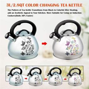 img 3 attached to 3L Stainless Steel Whistling Tea Kettle - Stovetop Teapot with Color Changing Heat Indicator, Cool Handle, and Loud Whistle
