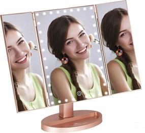 img 4 attached to Rose Gold Impressions Touch Trifold XL Dimmable LED Makeup Mirror - Standing Base, Travel Vanity & Dressing Mirror with USB Cable and Flip Switch