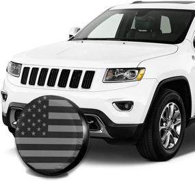 img 1 attached to Black & Gray American Flag Spare Tire Cover - Weatherproof RV SUV Wheel Protectors for Camper Trailer Truck Travel Trailer - Universal Fit 15 Inch