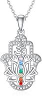 👁️ stunning 925 sterling silver blue evil eye hamsa hand necklace: lotus hamsa hand of fatima amulet for women logo