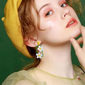 img 1 attached to 🌼 Bohemian Acrylic Yellow Flower Dangle Drop Earrings | Colorful Lightweight Stud Earrings for Women & Girls | Unique Geometry Statement Jewelry | Cute Gifts