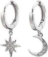 ⭐🌙 sterling silver crystal star moon hoop earrings: dazzling star drop earrings for women and teen girls logo