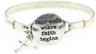 🙏 handmade christian bangle bracelet: fear ends where faith begins - wire design with cross charm and bead logo