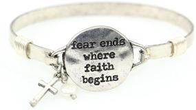 img 3 attached to 🙏 Handmade Christian Bangle Bracelet: Fear Ends Where Faith Begins - Wire Design with Cross Charm and Bead