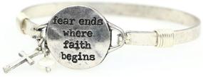 img 2 attached to 🙏 Handmade Christian Bangle Bracelet: Fear Ends Where Faith Begins - Wire Design with Cross Charm and Bead