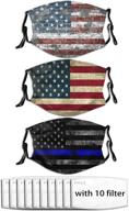 usa flag face mask + bald eagle print - patriotic, washable, reusable | adjustable unisex mask set with 10 filters - pack of 3 logo
