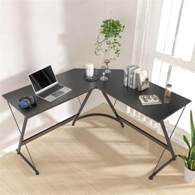 img 2 attached to 🖥️ Yesker L-Shaped Computer Desk for Home Office Corner Gaming - 51 Inch Space-Saving Workstation Table, Modern Writing and Studying Desk - Easy to Assemble, Black