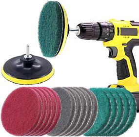 img 4 attached to 🧽 Sweet 16Pcs 5-Inch Scrubbing Pads Drill Powered Brush Tile Scrubber Cleaning Kit - 3 Color Options, Abrasive Buffing Pads Replacement with 1 Hook Attachment for House Cleaning