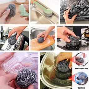 img 2 attached to PLAN LIFE 20 Pack Stainless Steel Sponges Scrubber with Handle - Ultimate Household Cleaning Set for Pan, Dishes, Stove, and Pot