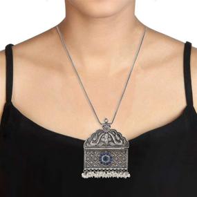 img 3 attached to 💍 Exquisite Aheli Vintage Inspired Oxidized Crafted Chain with Pendant Necklace for Indian Women - Ideal Ethnic Traditional Wedding Fashion Jewelry