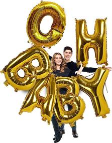 img 4 attached to Pack of 6 Jumbo 40-Inch Gold Metallic Foil Letter Mylar Balloon Banner Garland for Baptism, Christening, Baby Shower, Gender Reveal, Sweet Sixteen, or Birthday Party Supplies - Ideal for Girl or Boy Celebration