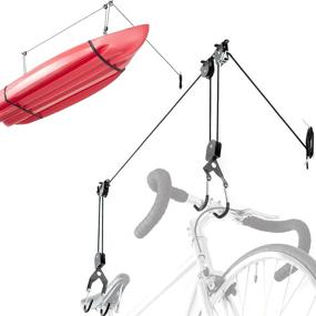 img 4 attached to DeltCycle Bike Storage Hoist: Auto-Locking Ceiling Rack & Hooks for Garage, 50 lb Capacity, Kayak Option, Hangers for Garage Ceiling up to 12 Ft