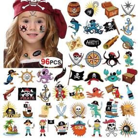 img 4 attached to 🏴 Pirate Tattoos (96Pcs) - Konsait Pirate Temporary Tattoos for Neverland Themed Party, Pirate Captain Jake Body Stickers for Pirate Birthday Party Favors Supplies Kids Boys Girls - Party Bag Filler