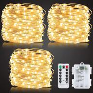 🎄 300 led 99ft timer 8 modes remote copper wire christmas string lights with battery - waterproof fairy lights for xmas tree decor indoor/outdoor - 3 pack, 100 led/33ft each (warm white) логотип