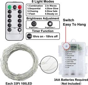 img 3 attached to 🎄 300 LED 99Ft Timer 8 Modes Remote Copper Wire Christmas String Lights with Battery - Waterproof Fairy Lights for Xmas Tree Decor Indoor/Outdoor - 3 Pack, 100 LED/33Ft Each (Warm White)