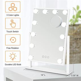 img 1 attached to 💄 Hollywood Vanity Mirror with 12 Dimmable LED Bulbs - Large, Lighted Makeup Mirror with 10X Removable Magnifying Mirror and Touch Control - 3 Lighting Colors for Perfect Glamorous Looks