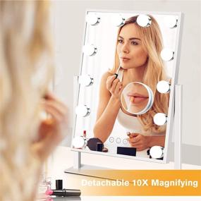 img 2 attached to 💄 Hollywood Vanity Mirror with 12 Dimmable LED Bulbs - Large, Lighted Makeup Mirror with 10X Removable Magnifying Mirror and Touch Control - 3 Lighting Colors for Perfect Glamorous Looks