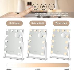 img 3 attached to 💄 Hollywood Vanity Mirror with 12 Dimmable LED Bulbs - Large, Lighted Makeup Mirror with 10X Removable Magnifying Mirror and Touch Control - 3 Lighting Colors for Perfect Glamorous Looks