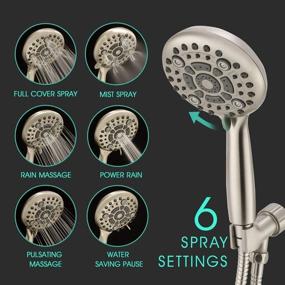 img 2 attached to 🚿 6-Setting High Pressure Rain Shower Head, Sinvula Handheld Shower Head with 5.7 Ft Stainless Steel Shower Hose, Adjustable Bracket - Brushed Nickel, 5-inch