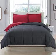 🛏️ full / queen reversible soft down alternative comforter set in luxury grey / burgundy red with corner tab duvet insert logo