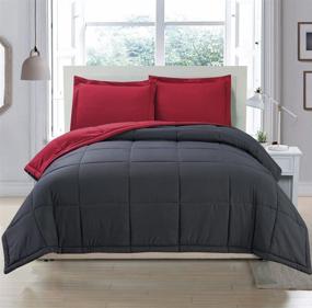 img 2 attached to 🛏️ Full / Queen Reversible Soft Down Alternative Comforter Set in Luxury Grey / Burgundy Red with Corner Tab Duvet Insert