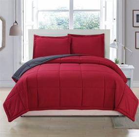 img 1 attached to 🛏️ Full / Queen Reversible Soft Down Alternative Comforter Set in Luxury Grey / Burgundy Red with Corner Tab Duvet Insert