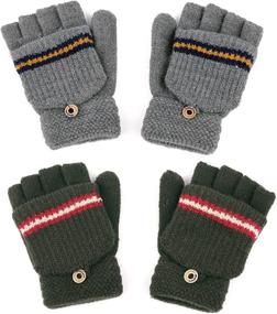 img 4 attached to Warm and Versatile: Kids’ 2 Pairs Convertible Fingerless Gloves with Mittens for Ages 5-10