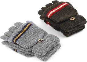 img 3 attached to Warm and Versatile: Kids’ 2 Pairs Convertible Fingerless Gloves with Mittens for Ages 5-10